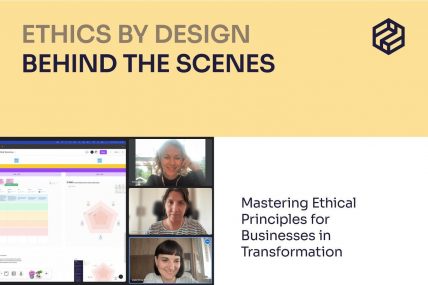 Ethics by Design: Behind the scenes. A screenshot showing a group of people on a video call working on the "Ethics by Design" Master Class.