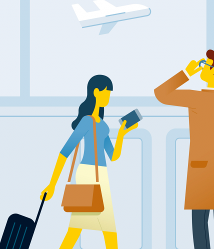 Illustration of airport passengers walking