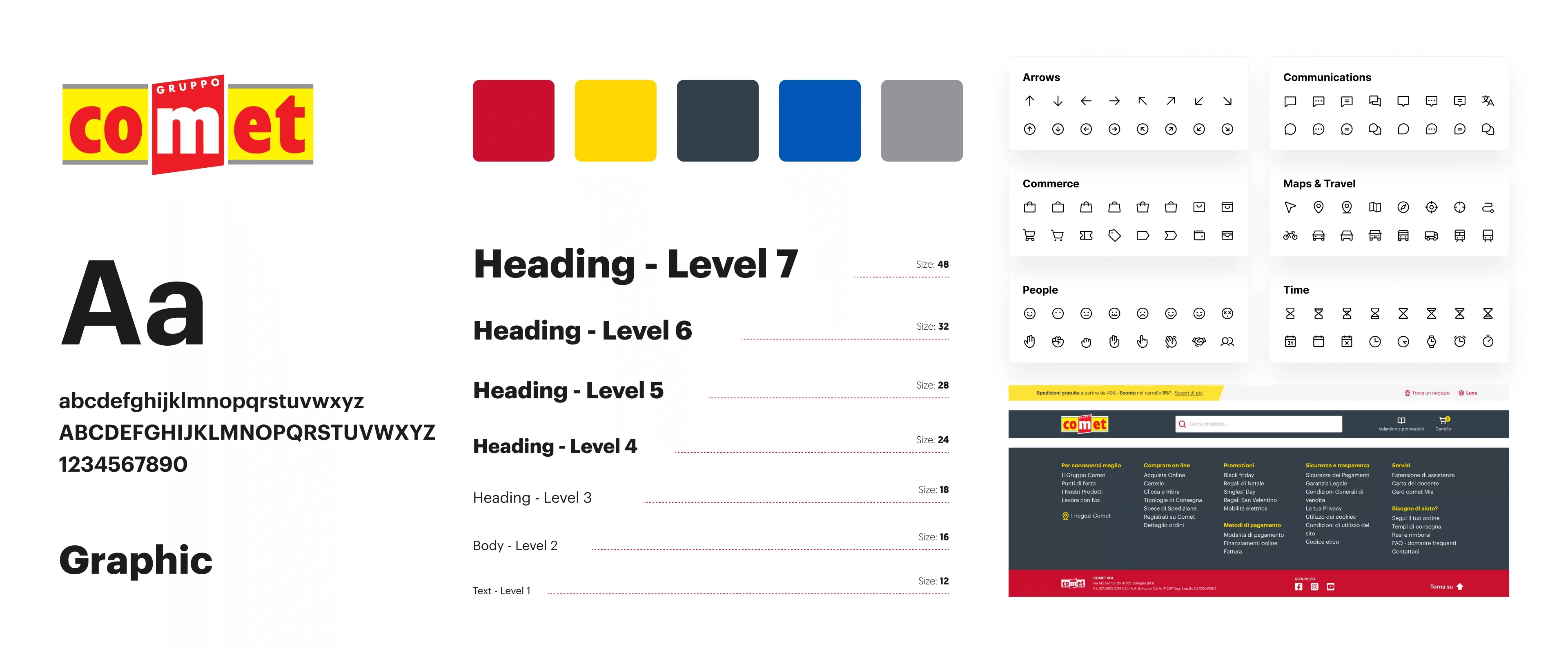 Components from the design system created for Comet such as colour palette, logo, typography and more