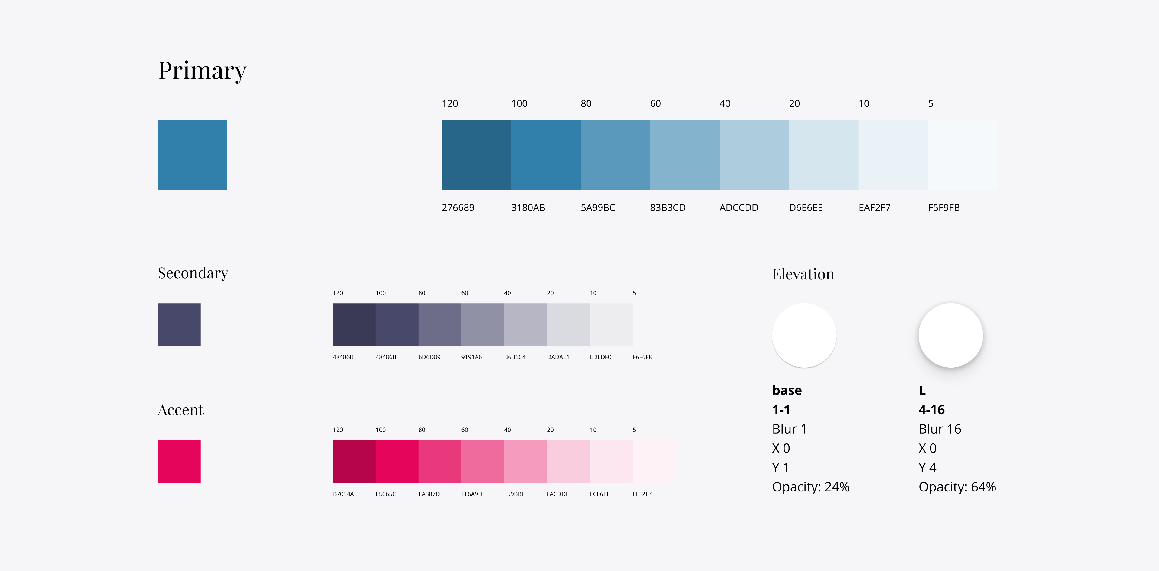 Color styleguide in cui tre forme squadrata sono colorate con il colore primario, secondario e accent