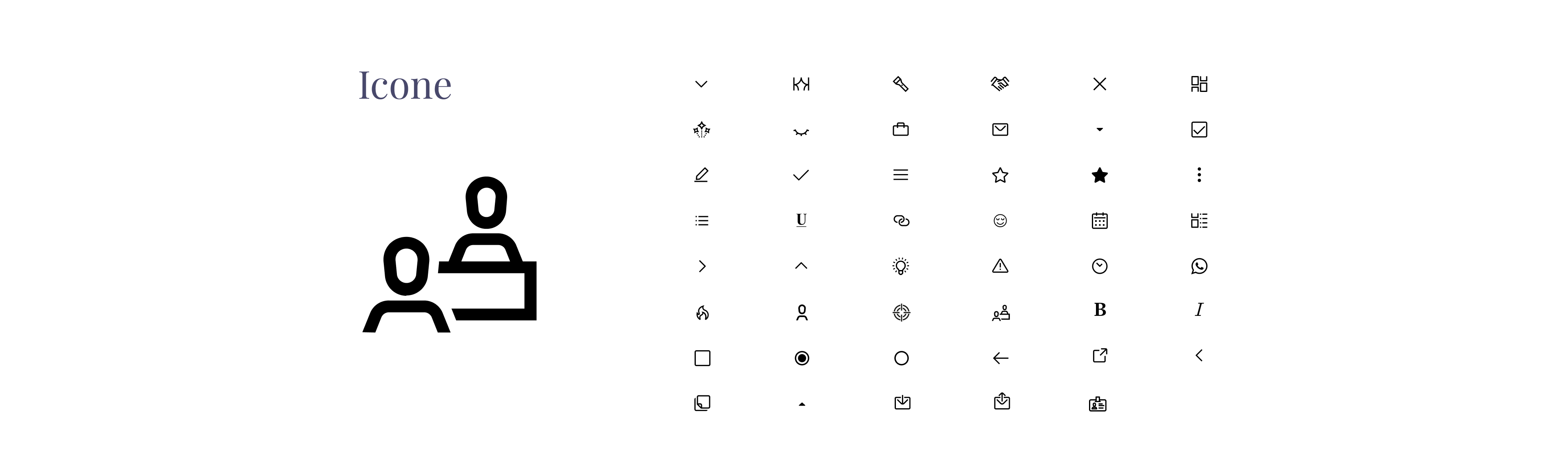 Alcune delle icone create, posizionate in griglia con una icona più grande a sinistra.