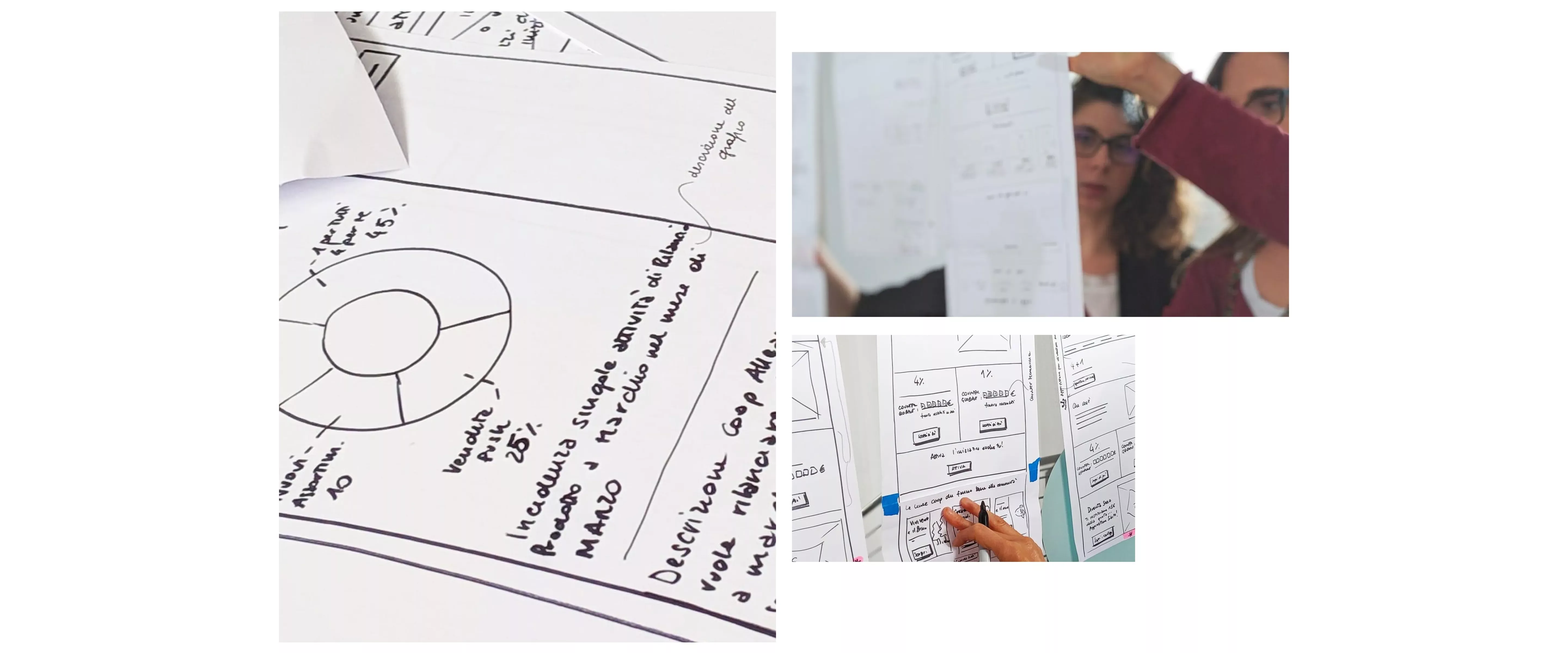 Alcuni sketches su carta delle soluzioni di design