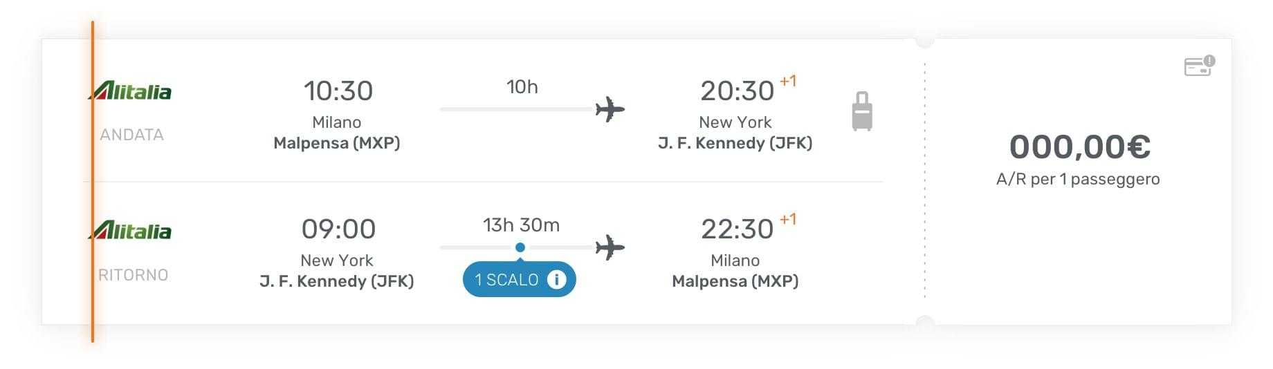 Example of a component showing flight times and duration